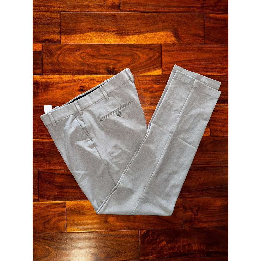 Van Heusen Flex Slim Fit Dress‎ Pants Mens 34x34 Light Grey Flat Front Trousers